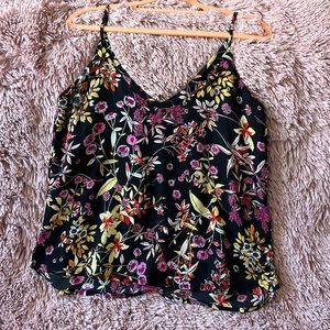 Black floral tank top, S